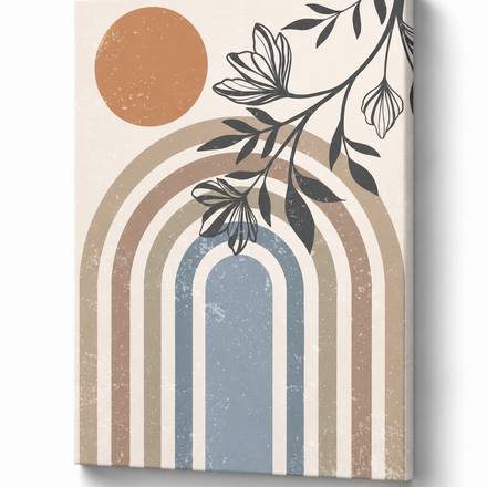 Boho Rainbow & Botanical - Minimalist Wall Decor - Stretched Canvas