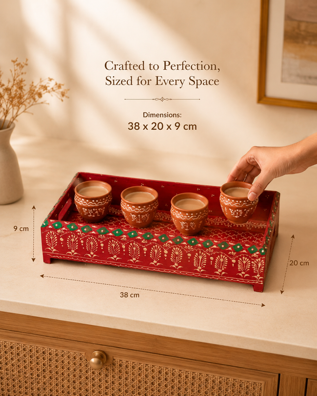 The Scarlet Chai Parade – Handcrafted Wooden Serving Tray Main Image