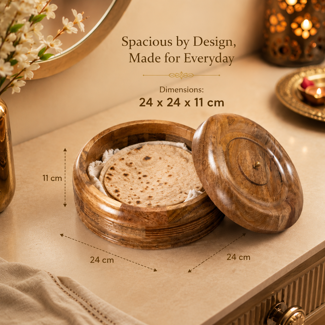 Pure Wooden Chapati Box – Keep Bread Warm & Fresh Naturally