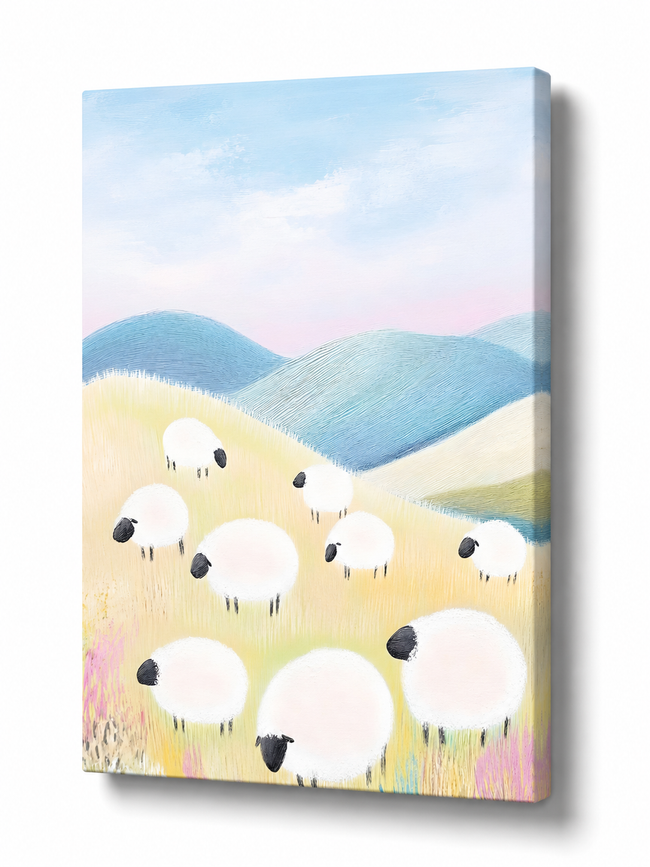 Sheep Landscape Canvas Art - Stretched Canvas Hover Image