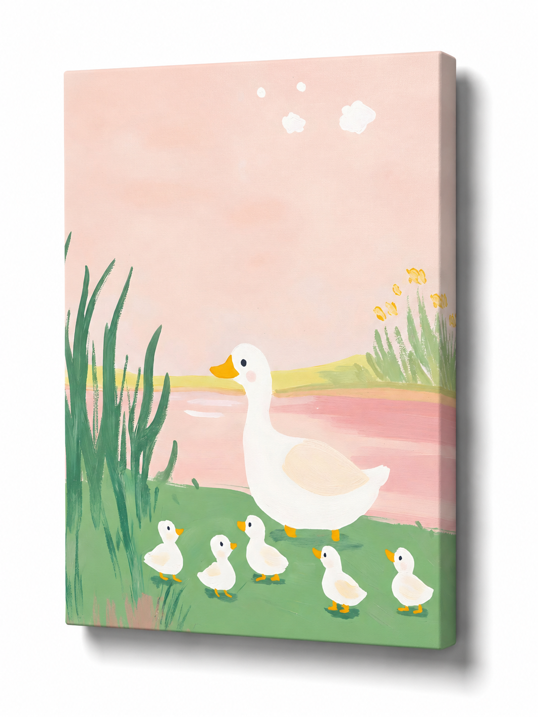Little Duck Family – Whimsical Nursery Wall Art Canvas - Stretched Canvas