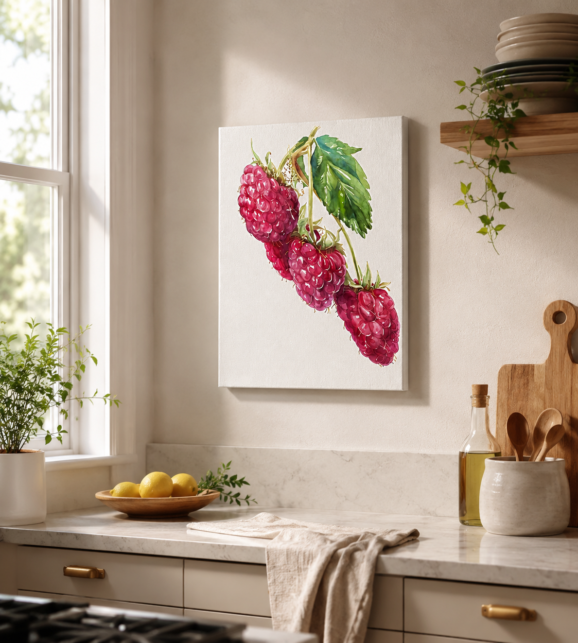 Raspberry Canvas Wall Art – Home Bar Décor Print- Stretched Canvas