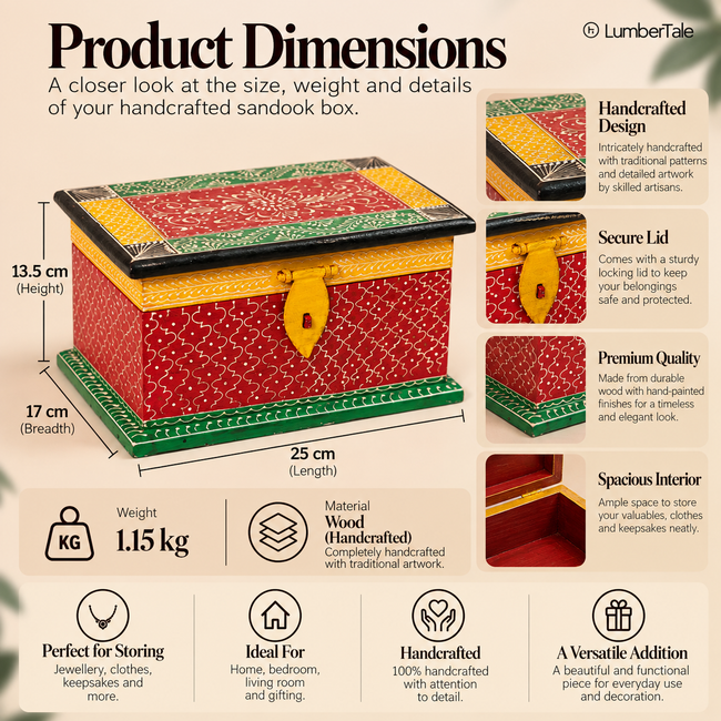 Hand-Painted Wooden Tabletop Sandook – Royal Keepsake Box Main Image