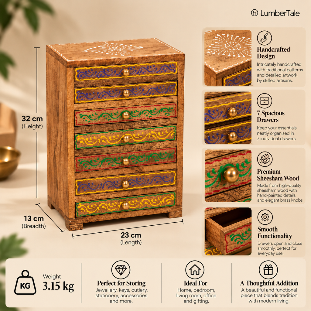 Hand-Painted Wooden 7-Chest Drawer – Tabletop Organizer for Jewelry & Essentials