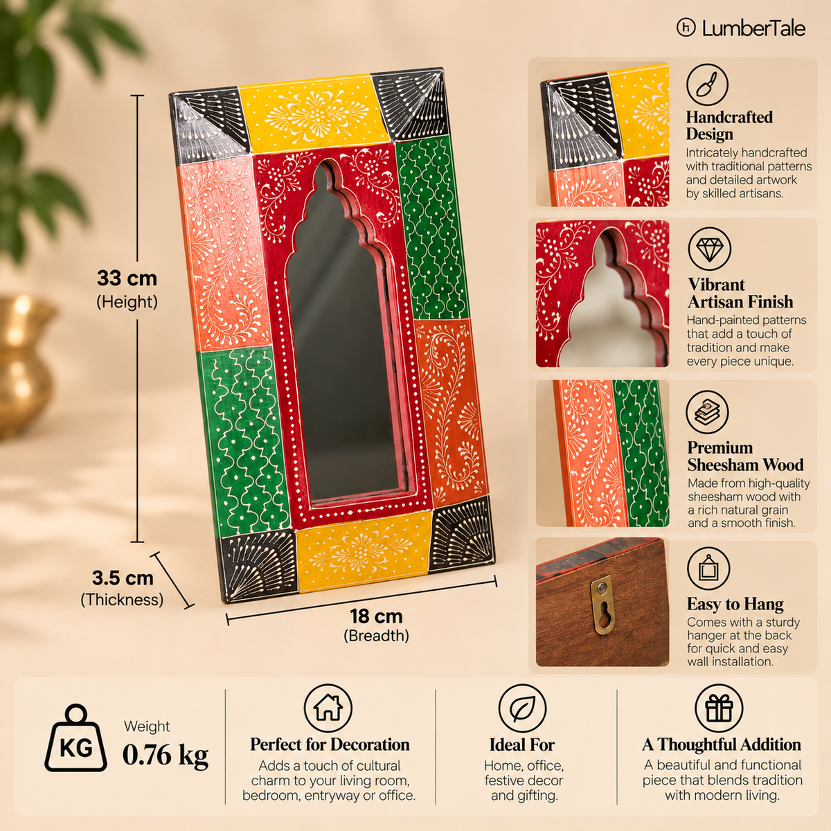 Royal Reflection – Hand-Painted Decorative Wooden Mirror