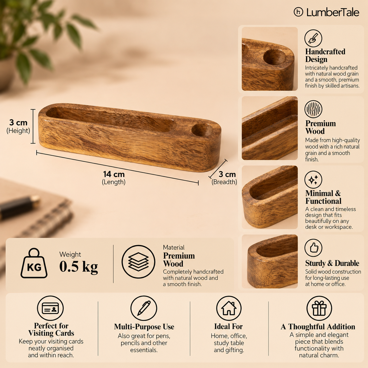 The SleekMate – Wooden Pen & Card Holder