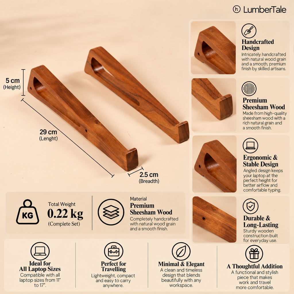 The WorkLift – Sheesham Wood Laptop Stand
