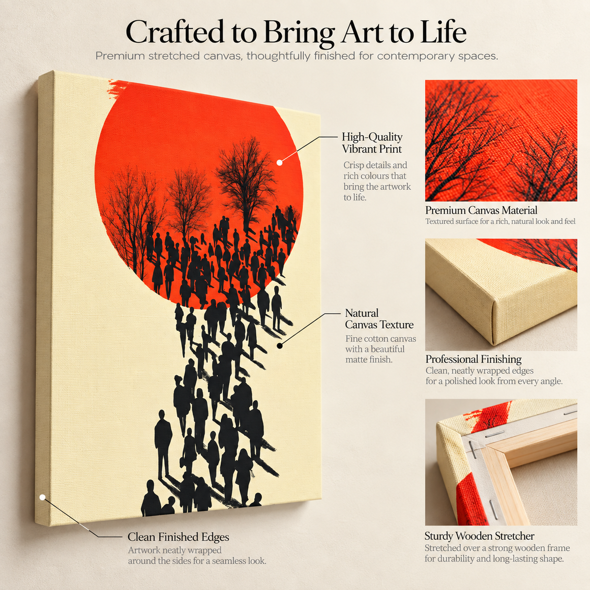 March to the Red Moon - Shadows, Strangers & Silence - Stretched Canvas For Hallways, Think Spaces, and Bold Entry Walls