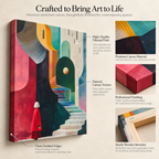 Stairways & Strange Moons - A Surrealist Stroll - Stretched Canvas For Art-Obsessed Corners, Gallery Walls, and Cosmic Daydreamers