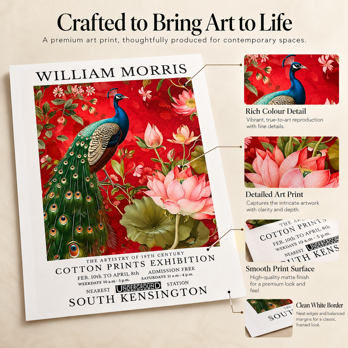 William Morris Peacock & Lotus – Stretched Canvas