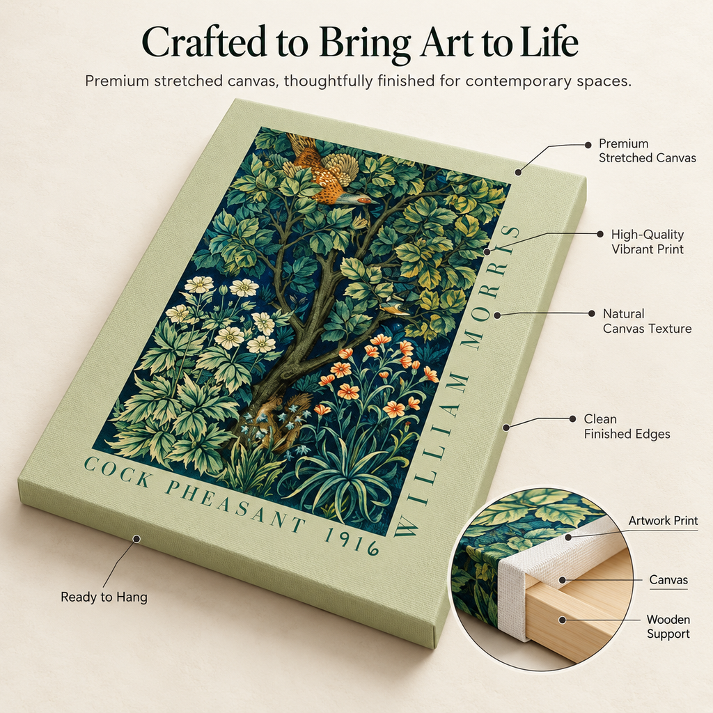 William Morris Cock Pheasant & Foliage (1916) – Stretched Canvas