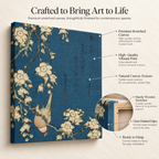 Blossoms & Brushstrokes - Sakura Dreams On Indigo - Stretched Canvas For Reading Nooks Zen Corners Art-Loving Souls