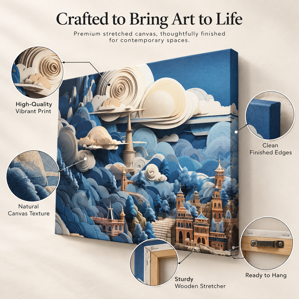 Sky’s the Limit – Papercraft City on Stretched Canvas