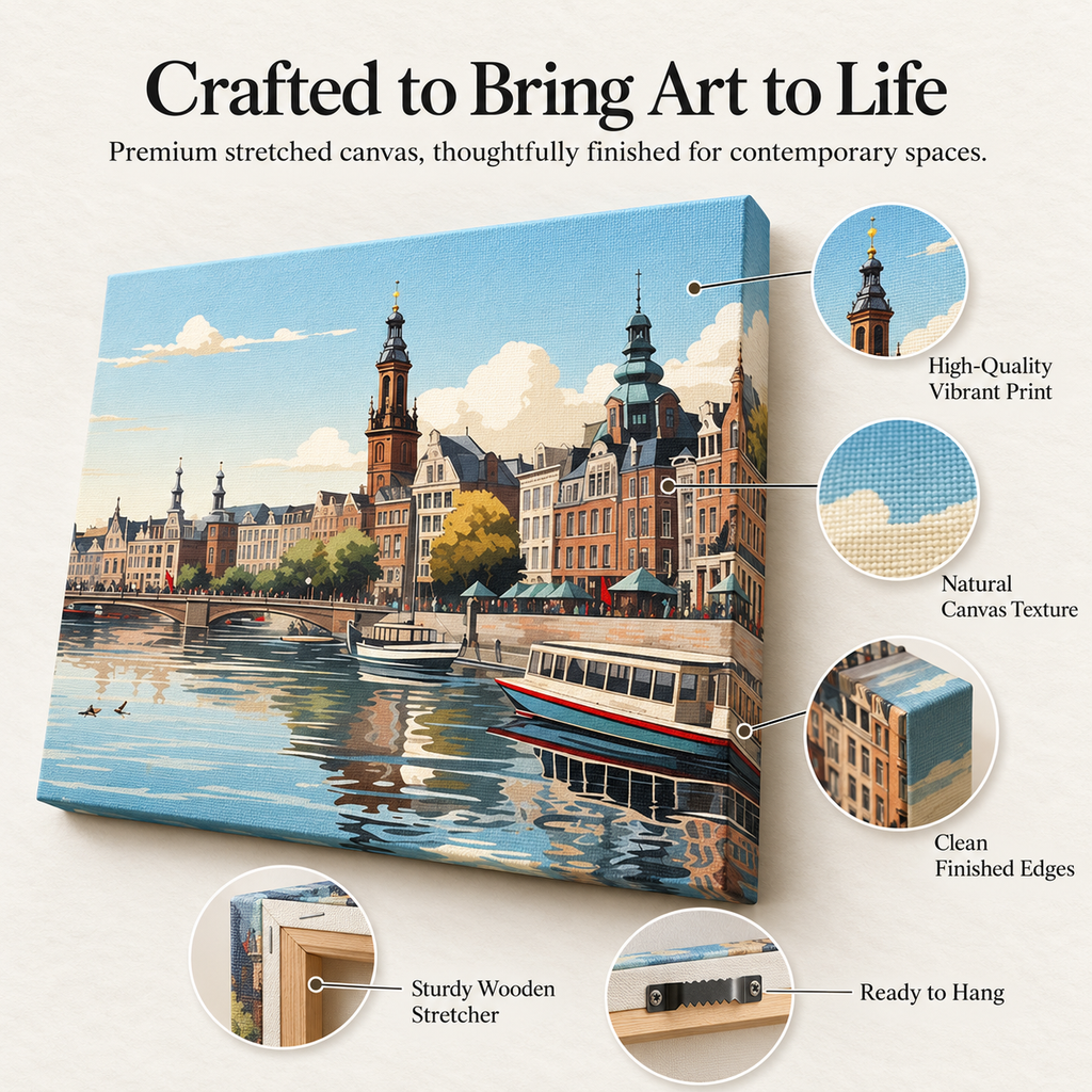 Boat Goals – Iconic Amsterdam Canals on Stretched Canvas