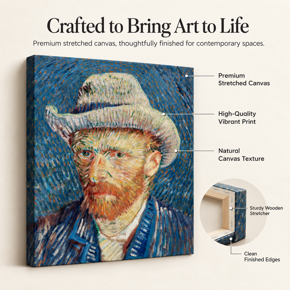 Mad Hatter Mood - Van Gogh Vibes - Stretched Canvas For Artsy Walls Studios Book Corners Conversation Starters