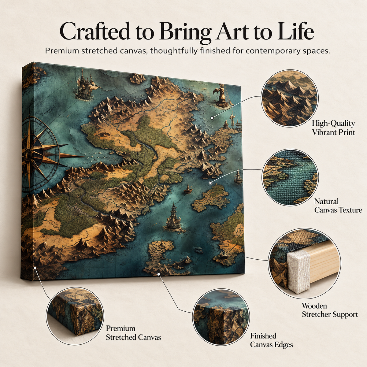 Treasure Quest – Vintage Explorer Map Stretched Canvas