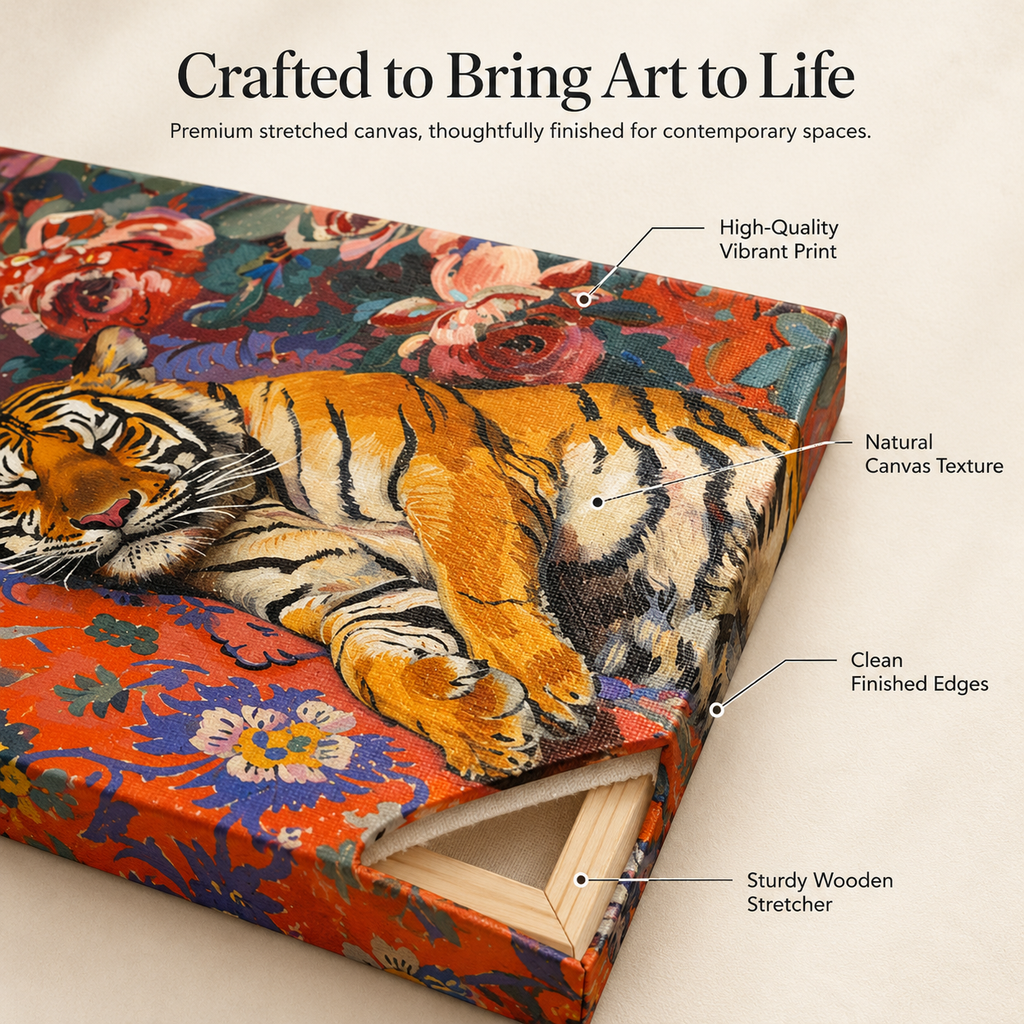 Paws & Petals – Tiger Dreams on Stretched Canvas