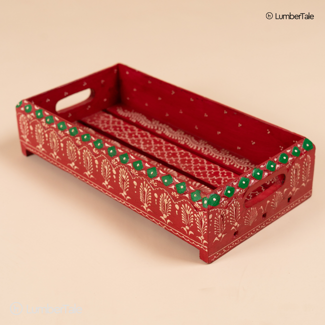 The Scarlet Chai Parade – Handcrafted Wooden Serving Tray Hover Image