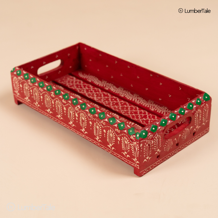 The Scarlet Chai Parade – Handcrafted Wooden Serving Tray