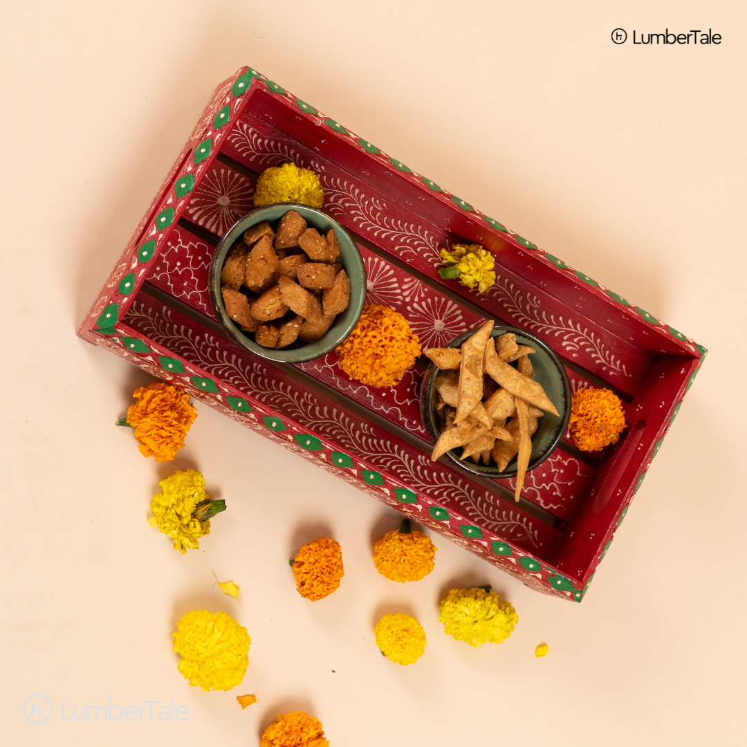 The Scarlet Chai Parade – Handcrafted Wooden Serving Tray