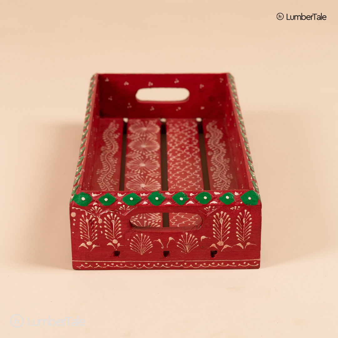 The Scarlet Chai Parade – Handcrafted Wooden Serving Tray