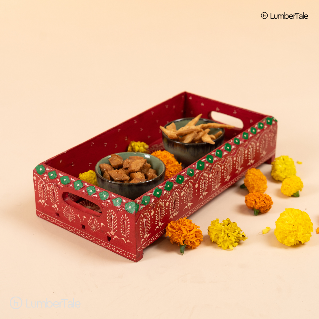 The Scarlet Chai Parade – Handcrafted Wooden Serving Tray