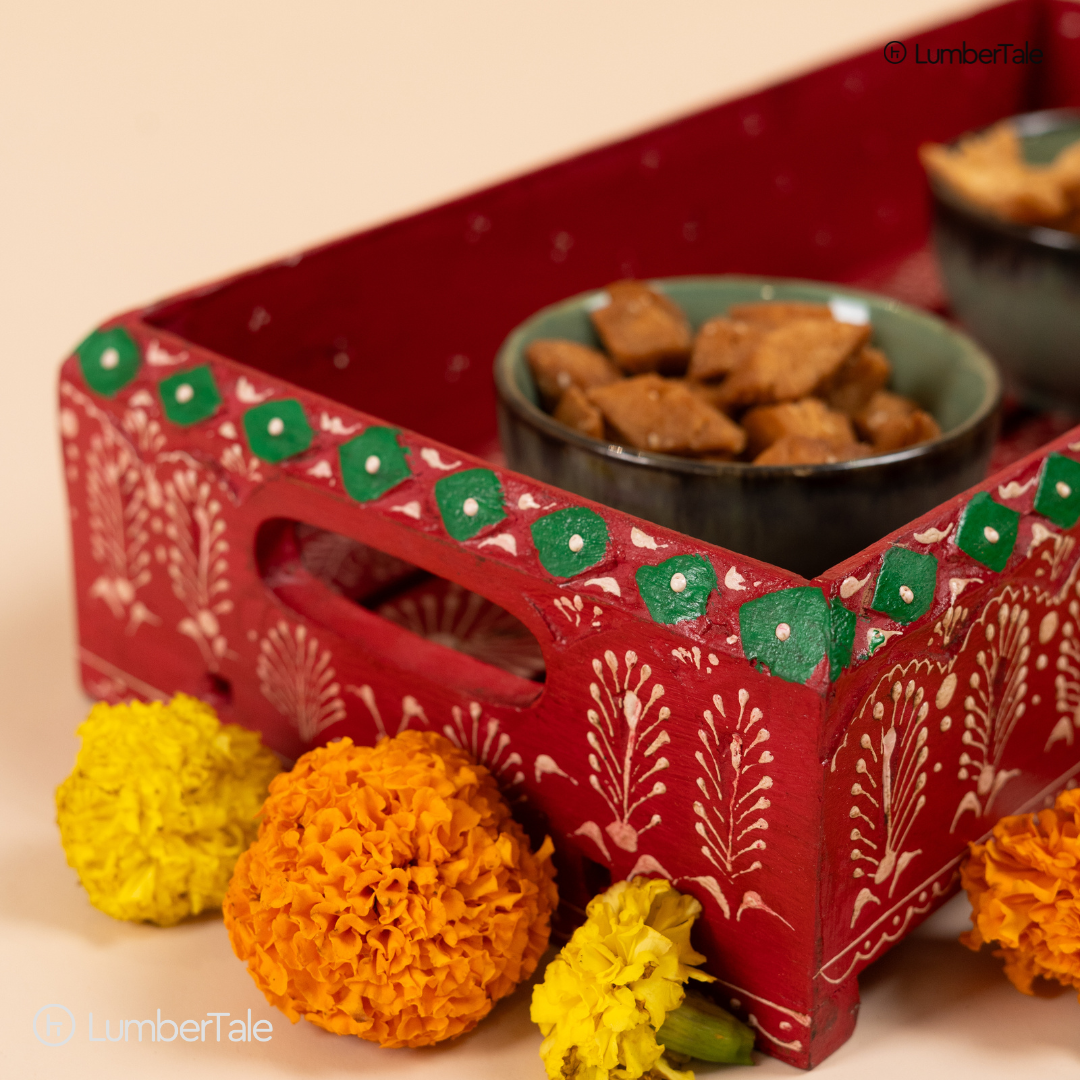 The Scarlet Chai Parade – Handcrafted Wooden Serving Tray