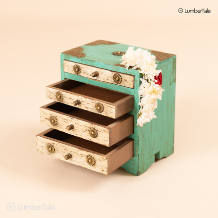 The Crimson Secret Keeper – Handcrafted 4-Chest Wooden Drawer