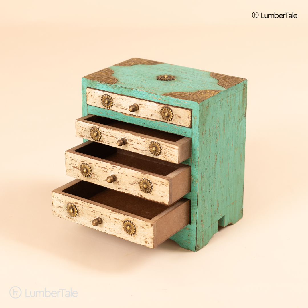 The Crimson Secret Keeper – Handcrafted 4-Chest Wooden Drawer