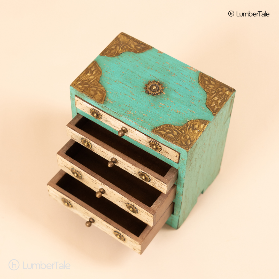 The Crimson Secret Keeper – Handcrafted 4-Chest Wooden Drawer