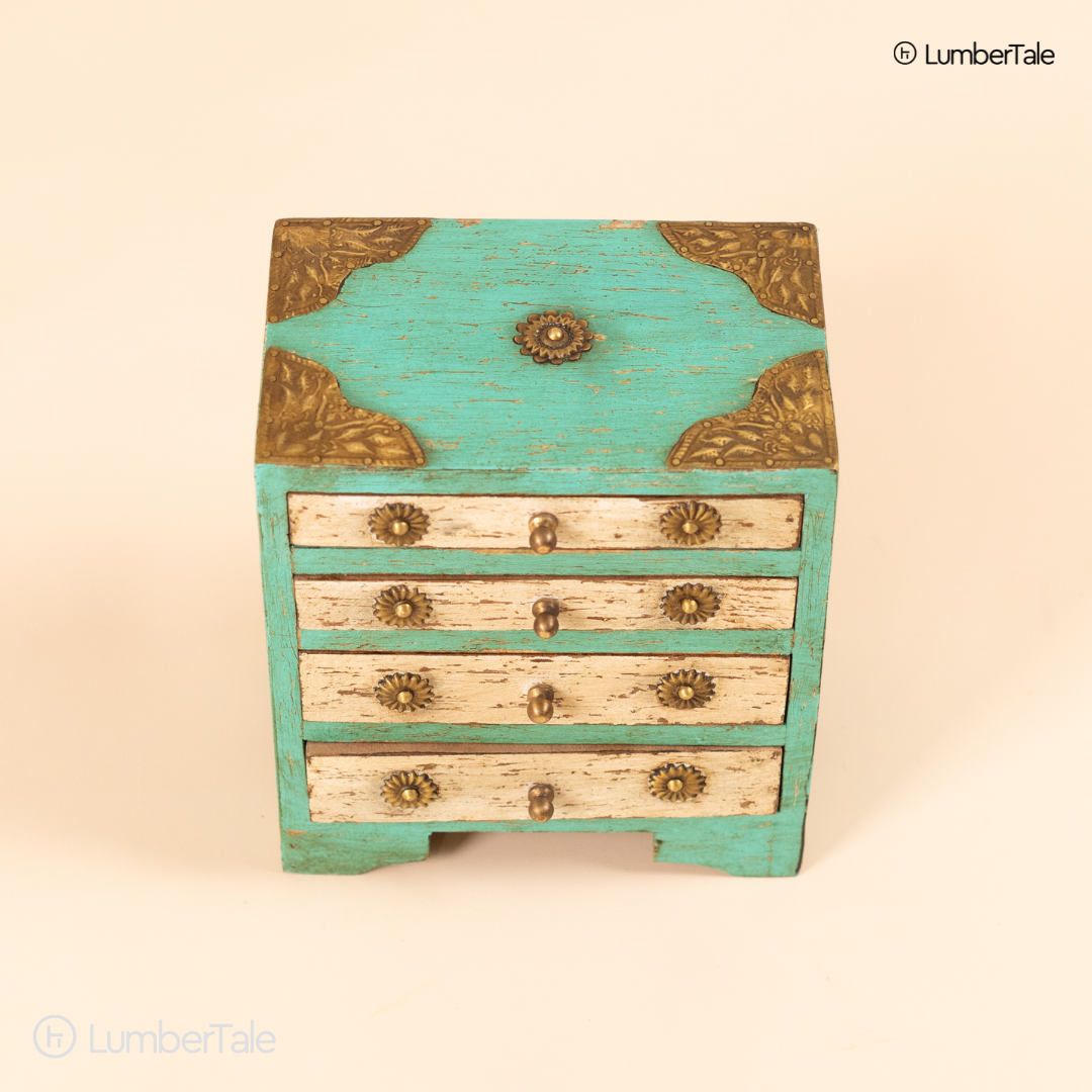 The Crimson Secret Keeper – Handcrafted 4-Chest Wooden Drawer