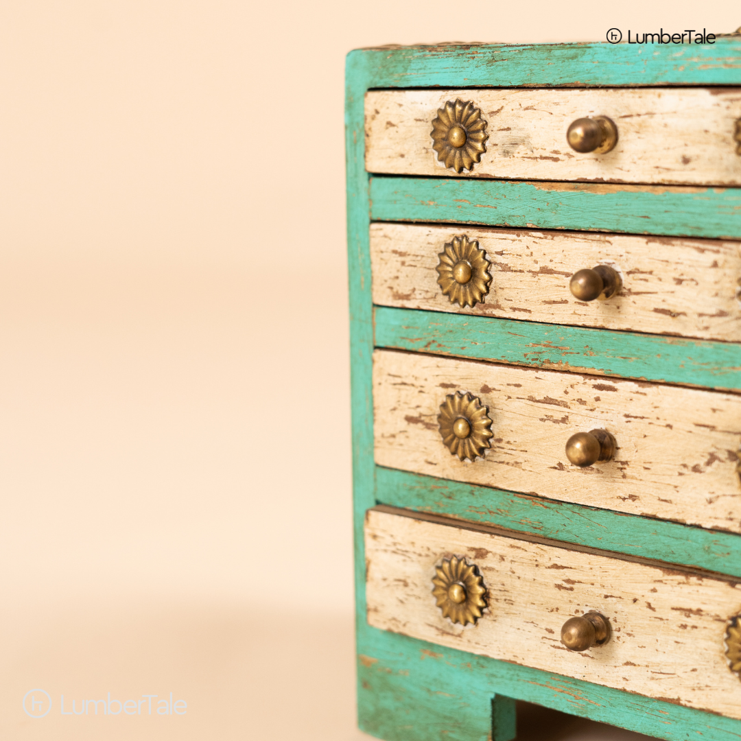 The Crimson Secret Keeper – Handcrafted 4-Chest Wooden Drawer