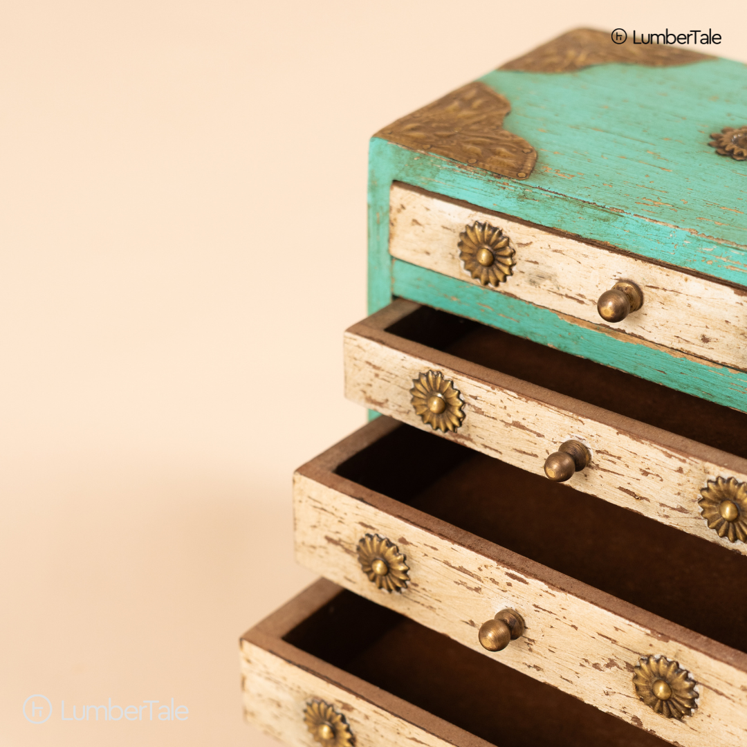 The Crimson Secret Keeper – Handcrafted 4-Chest Wooden Drawer