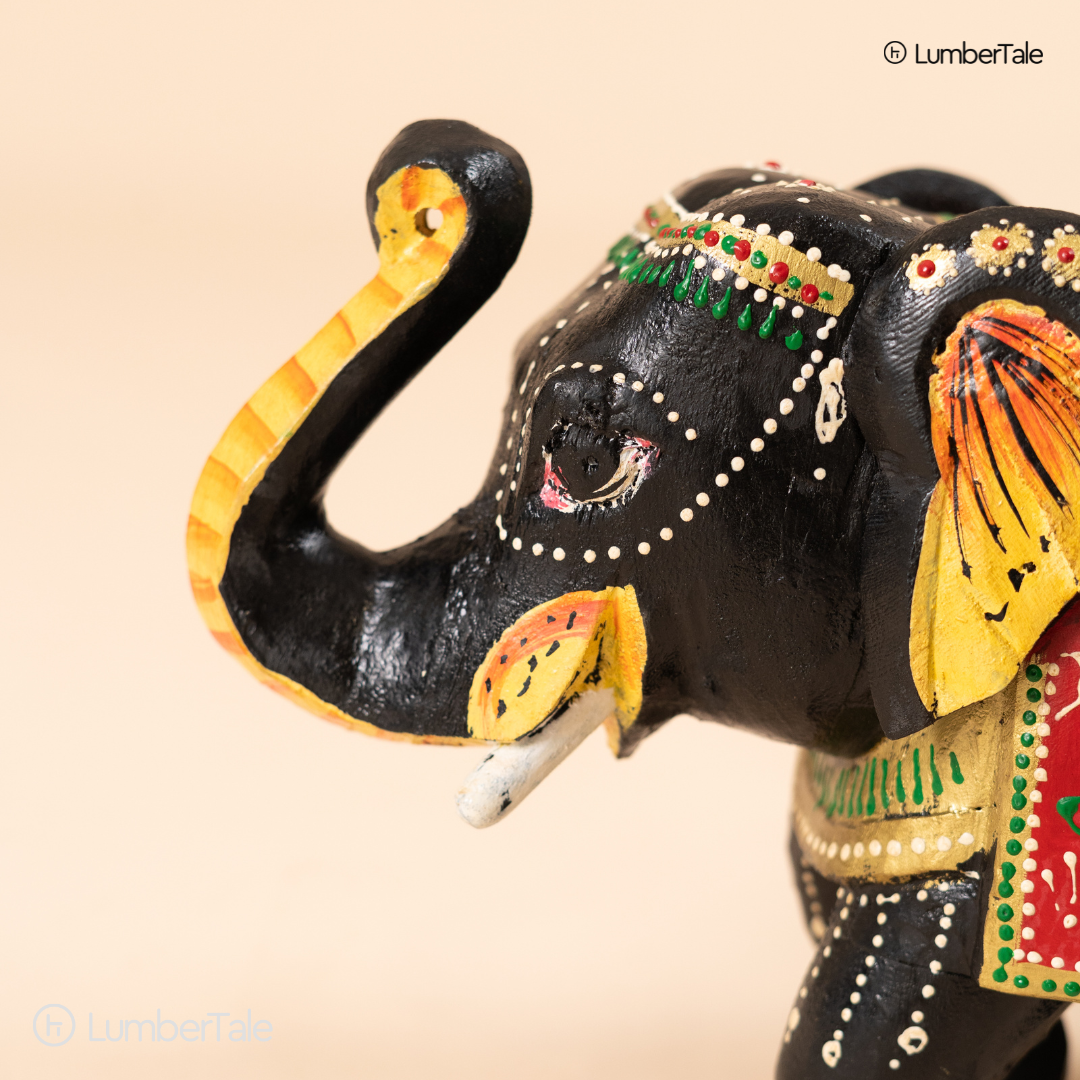 Regal March – Handcrafted Wooden Elephant Figurine