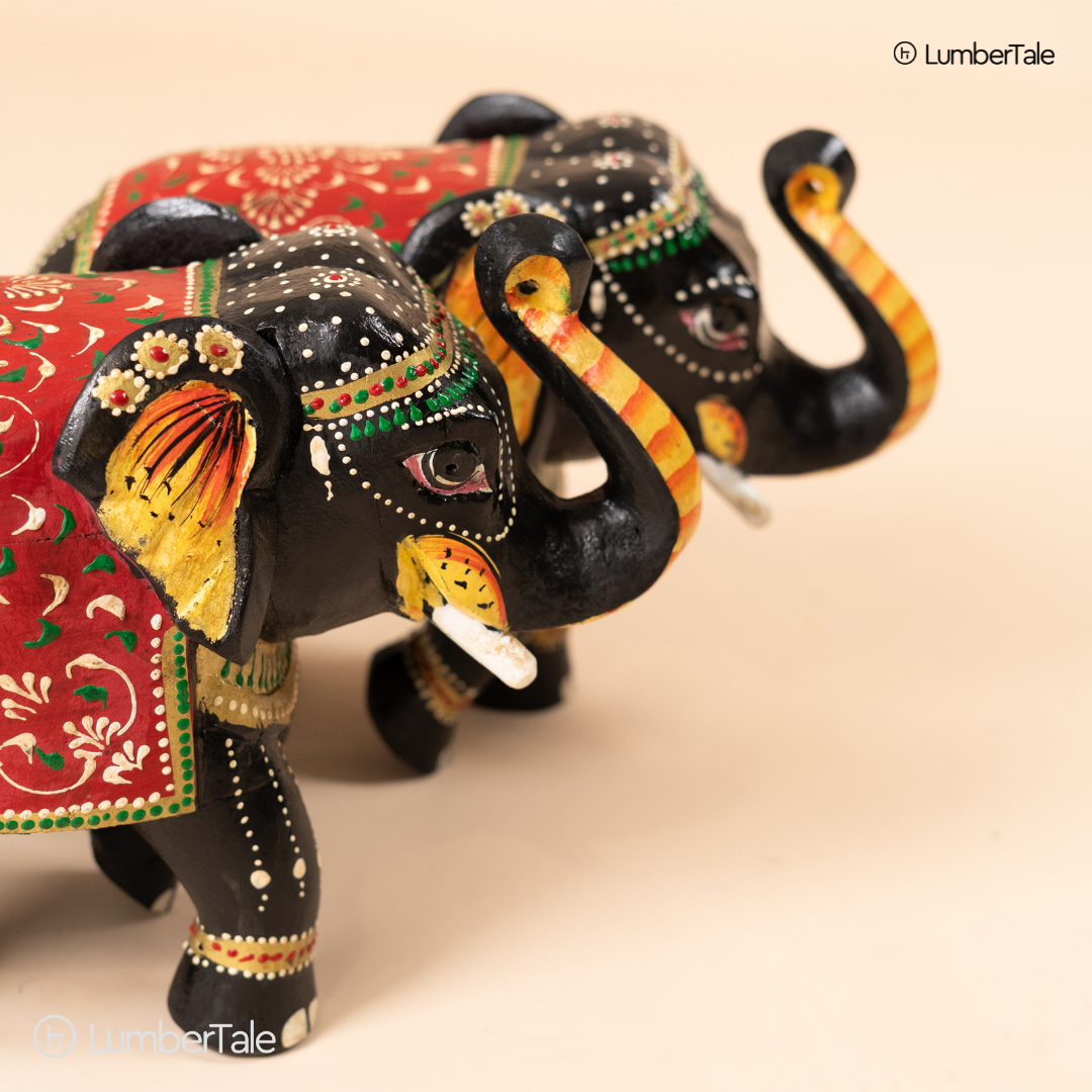 Regal March – Handcrafted Wooden Elephant Figurine