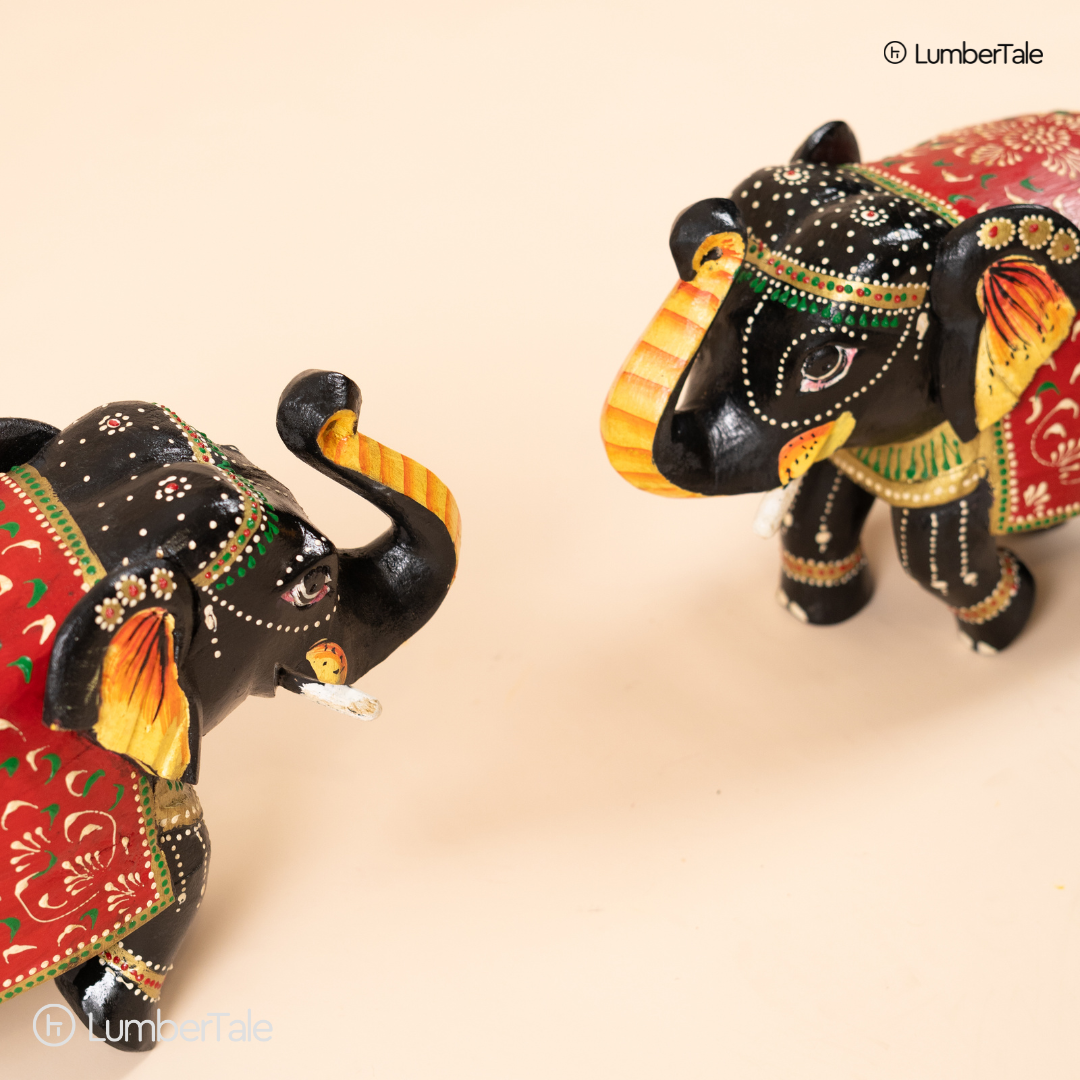 Regal March – Handcrafted Wooden Elephant Figurine