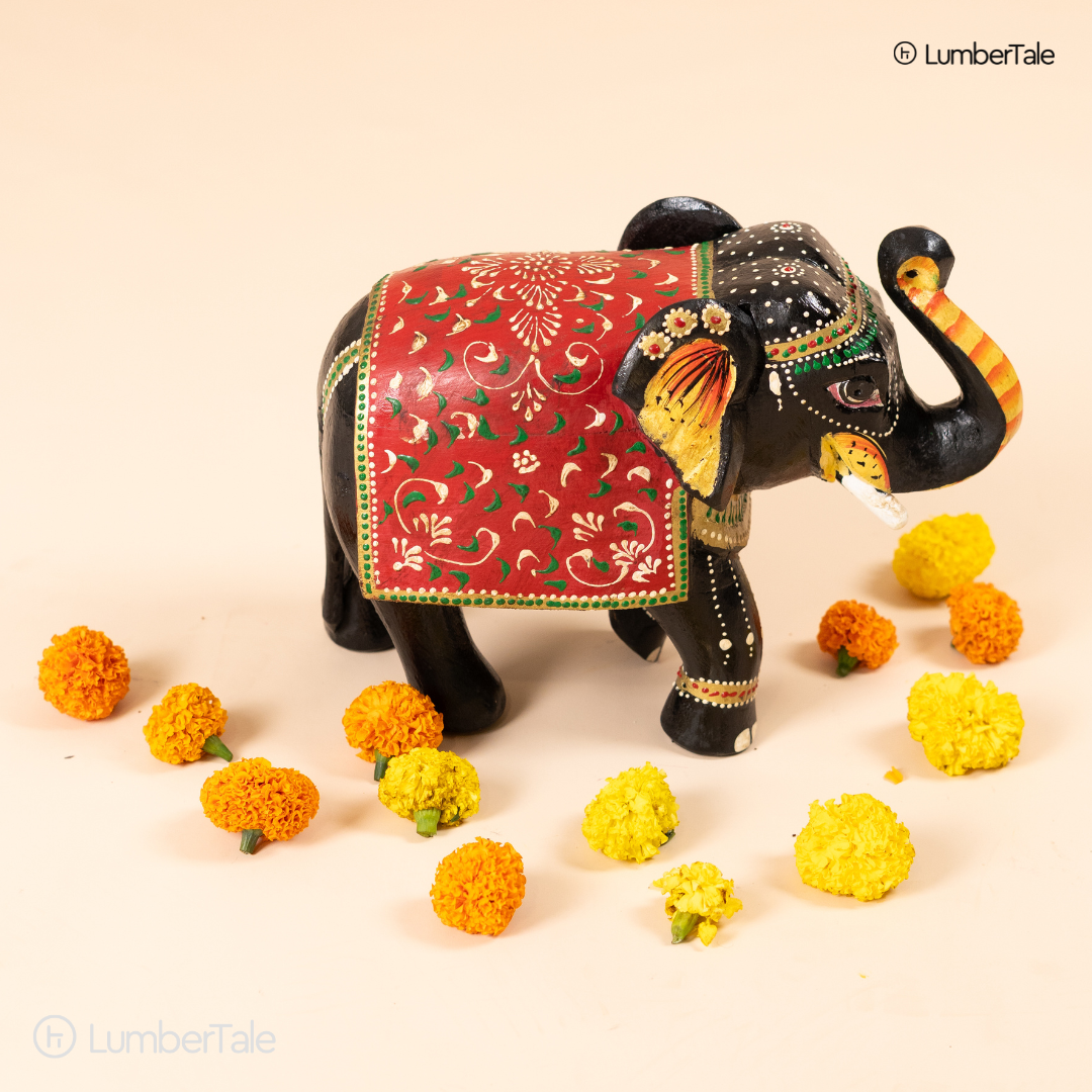 Regal March – Handcrafted Wooden Elephant Figurine