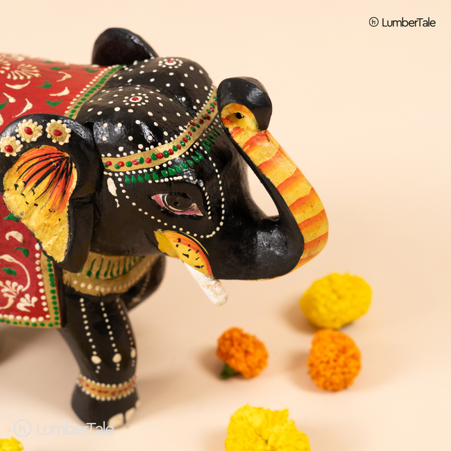 Regal March – Handcrafted Wooden Elephant Figurine Main Image