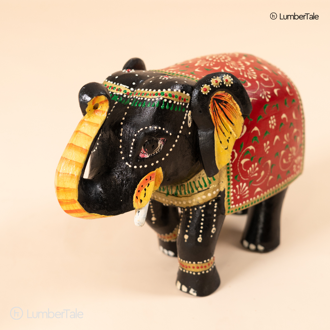 Regal March – Handcrafted Wooden Elephant Figurine