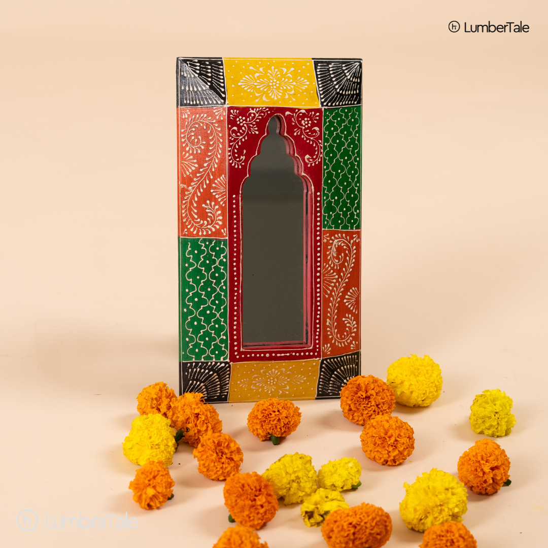 Royal Reflection – Hand-Painted Decorative Wooden Mirror