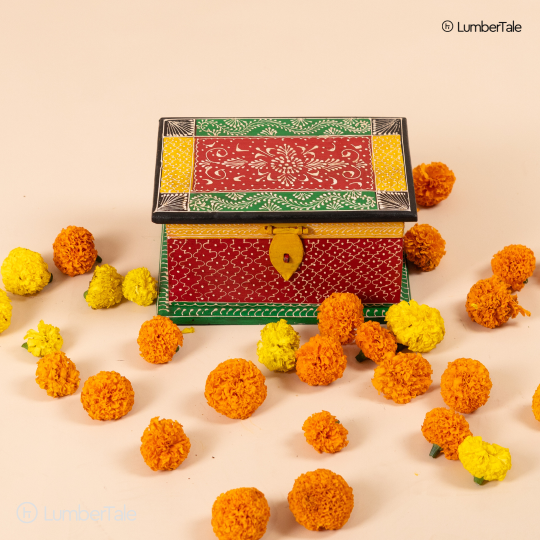Hand-Painted Wooden Tabletop Sandook – Royal Keepsake Box