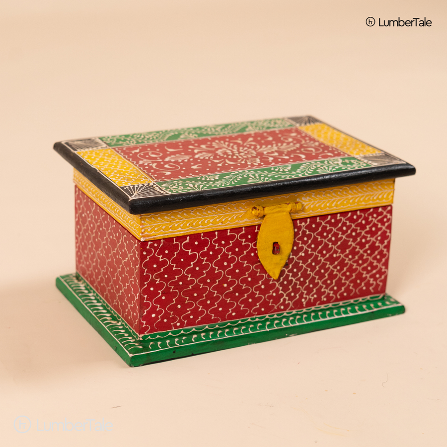 Hand-Painted Wooden Tabletop Sandook – Royal Keepsake Box
