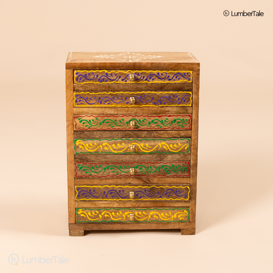 Hand-Painted Wooden 7-Chest Drawer – Tabletop Organizer for Jewelry & Essentials