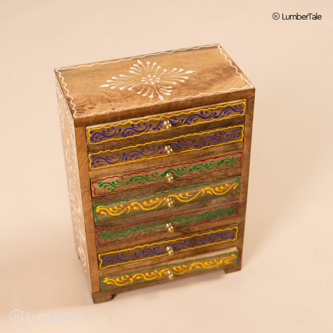 Hand-Painted Wooden 7-Chest Drawer – Tabletop Organizer for Jewelry & Essentials