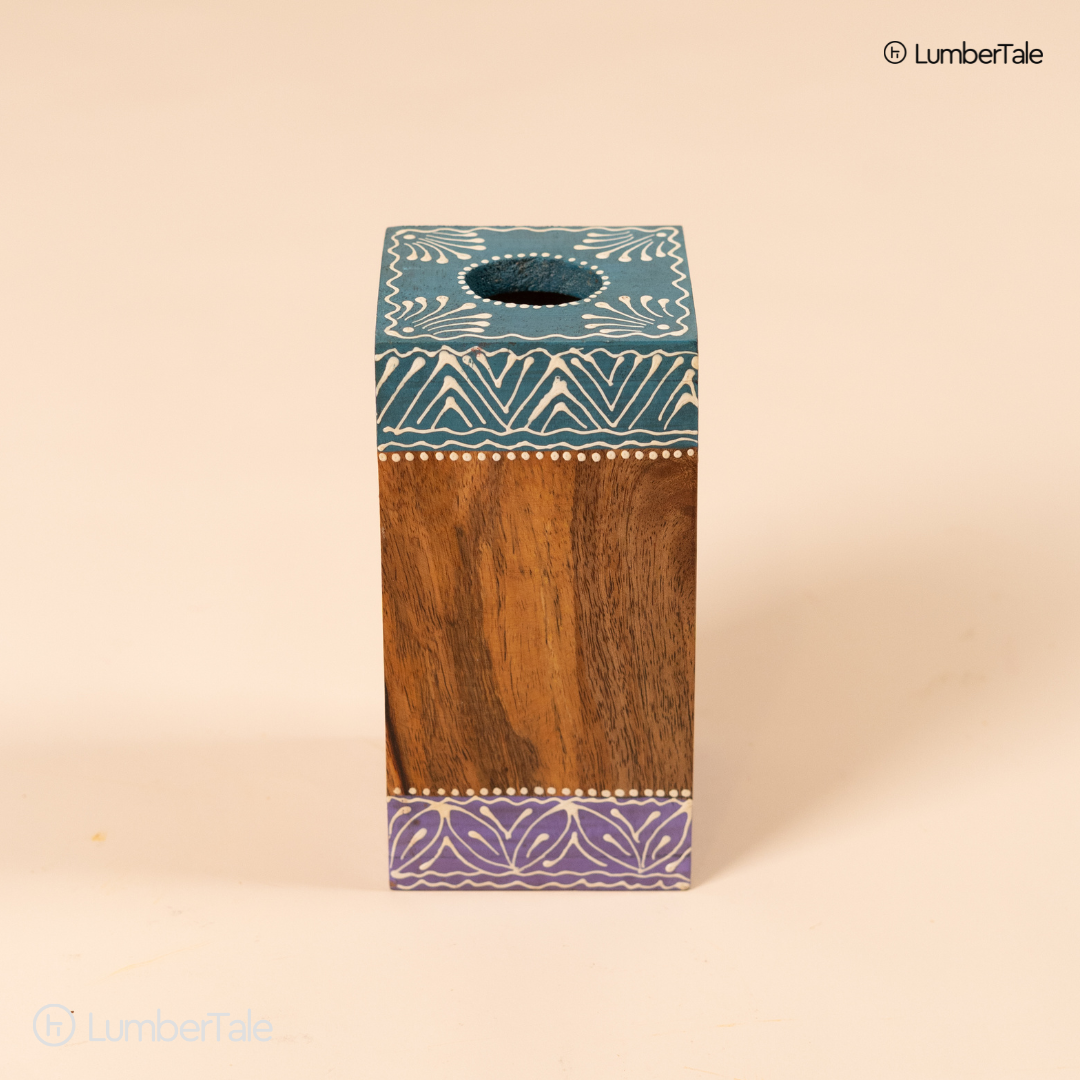 The Royal Muse – Handcrafted Wooden Vase & Pen Stand