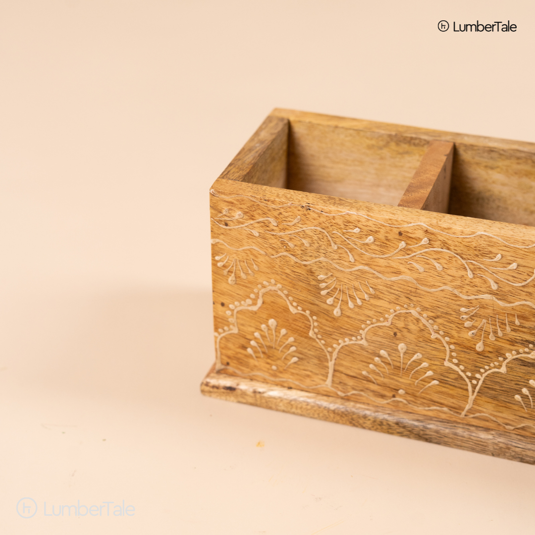 The Rustic Royale – Handcrafted Wooden Cutlery & Desk Organizer