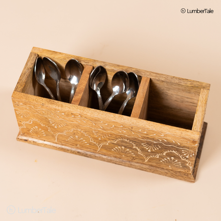 The Rustic Royale – Handcrafted Wooden Cutlery & Desk Organizer