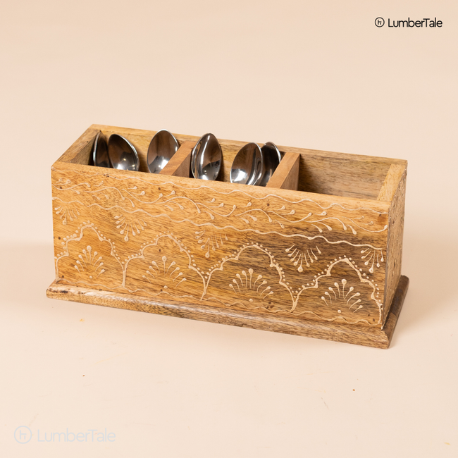 The Rustic Royale – Handcrafted Wooden Cutlery & Desk Organizer Main Image