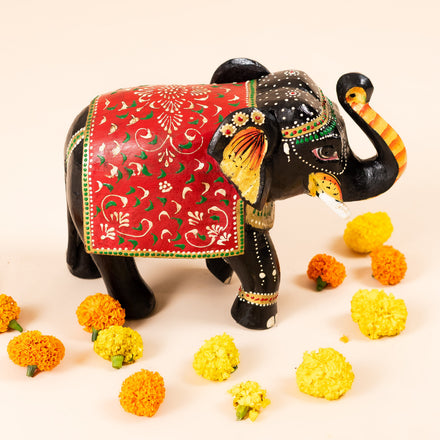 Regal March – Handcrafted Wooden Elephant Figurine