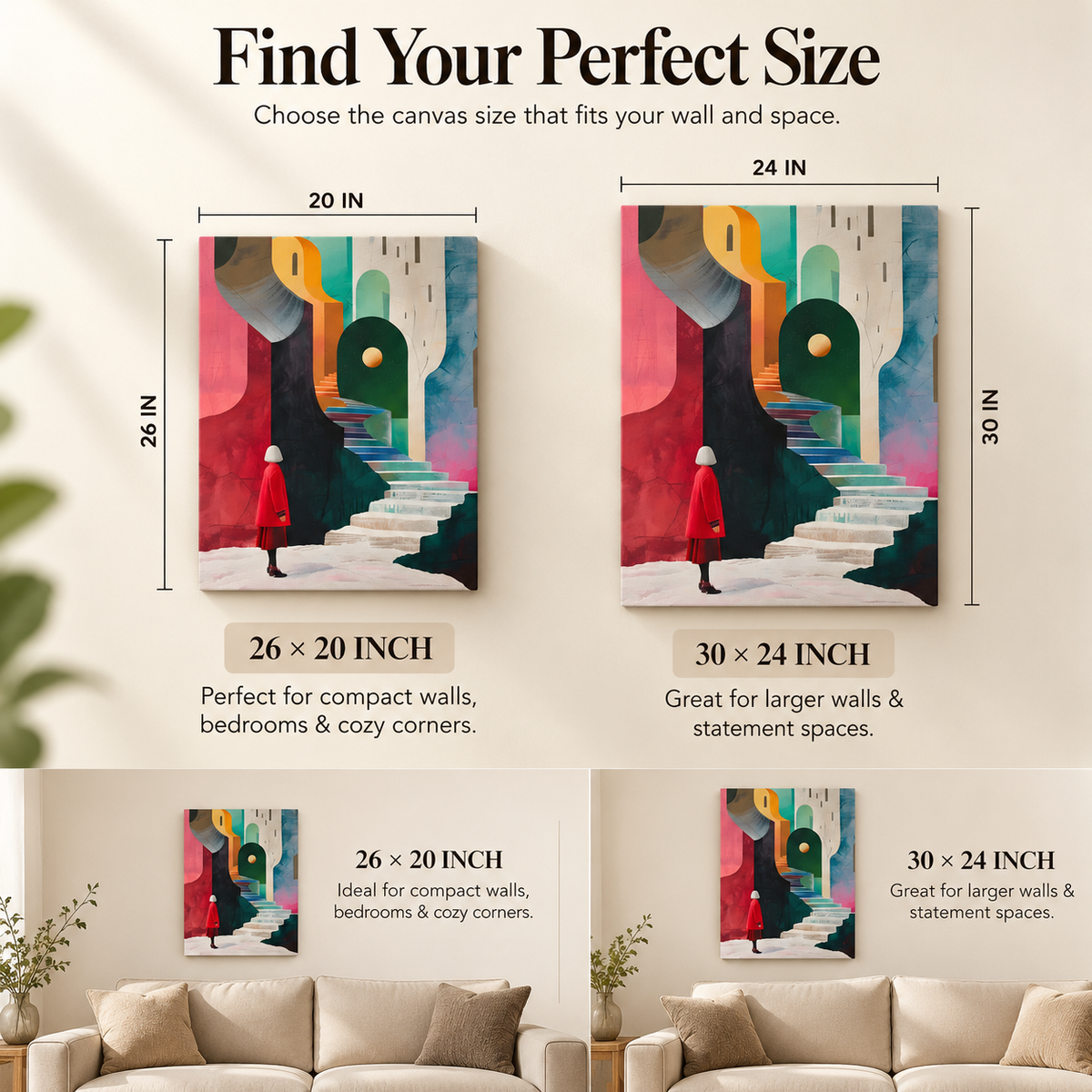 Stairways & Strange Moons - A Surrealist Stroll - Stretched Canvas For Art-Obsessed Corners, Gallery Walls, and Cosmic Daydreamers